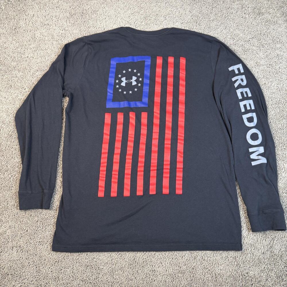 Under Armour Shirt Mens XL Black Freedom Flag Graphic Long Sleeve Crew Neck